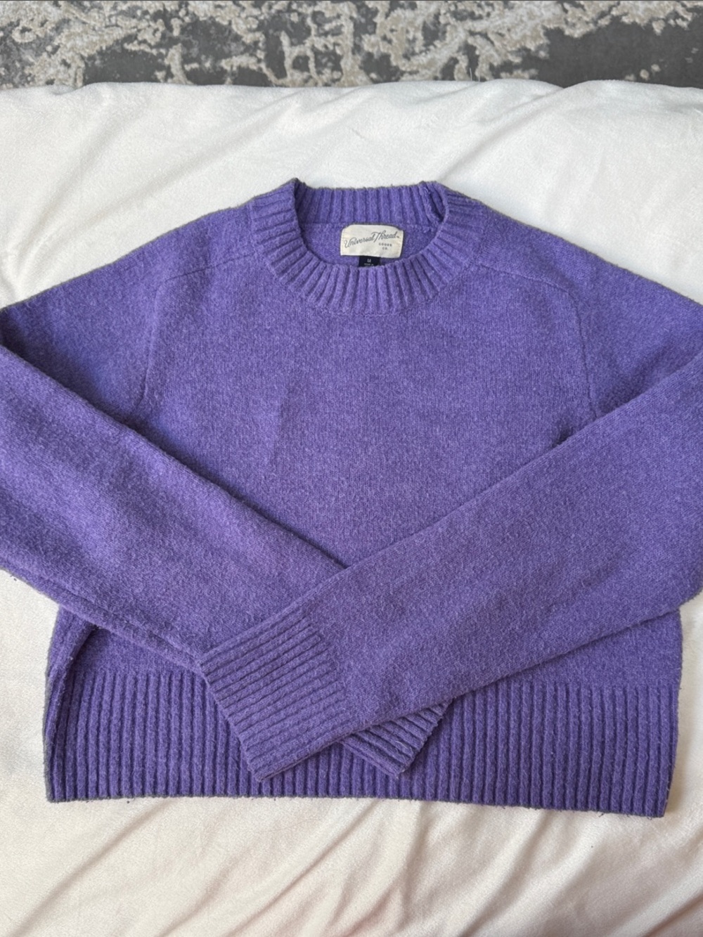 Purple Crewneck Cropped Sweater
